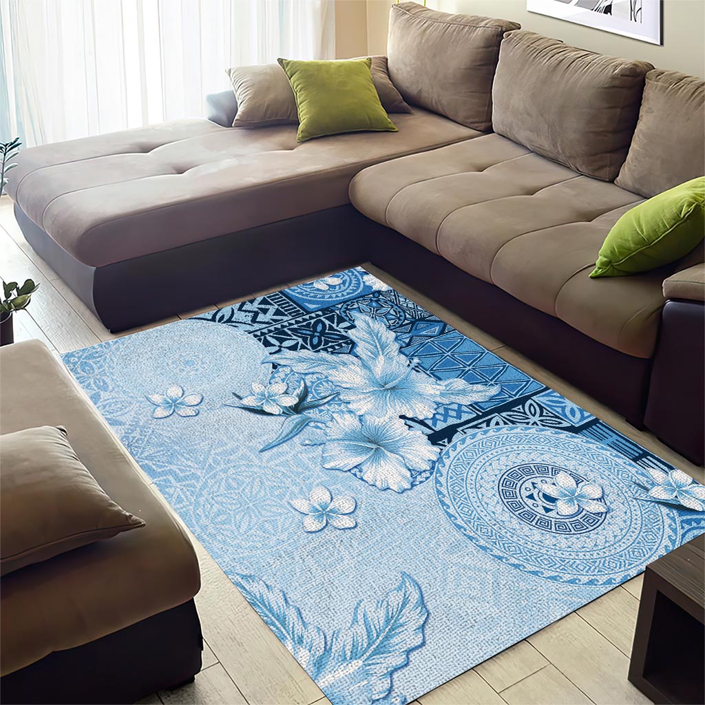 Hawaii Tapa Pattern With Blue Hibiscus Area Rug LT05 - Polynesian Pride