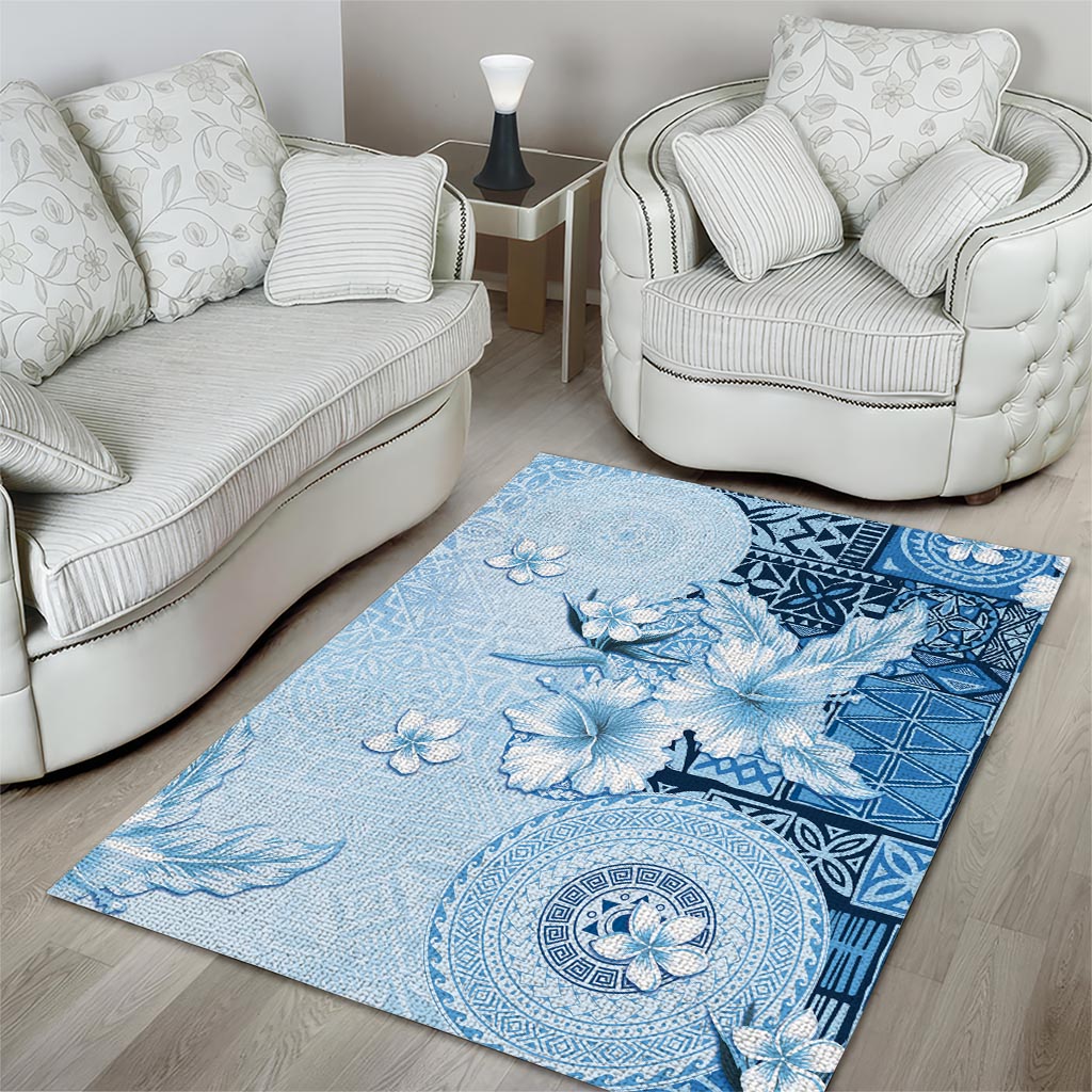 Hawaii Tapa Pattern With Blue Hibiscus Area Rug LT05 - Polynesian Pride