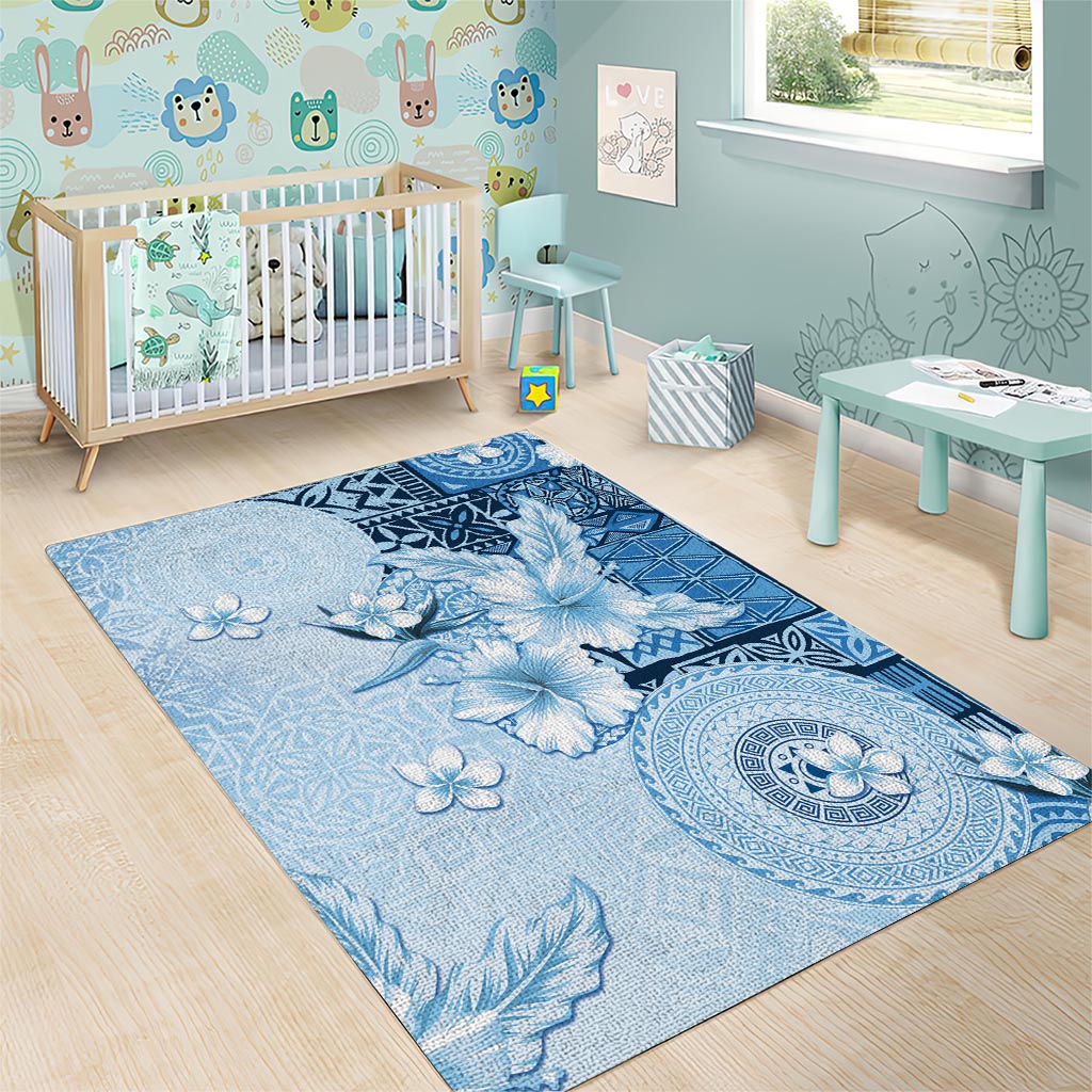 Hawaii Tapa Pattern With Blue Hibiscus Area Rug LT05 - Polynesian Pride