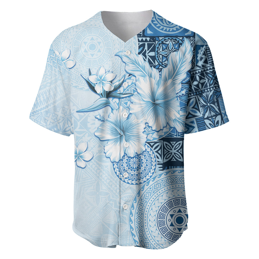 Hawaii Tapa Pattern With Blue Hibiscus Baseball Jersey LT05 Blue - Polynesian Pride