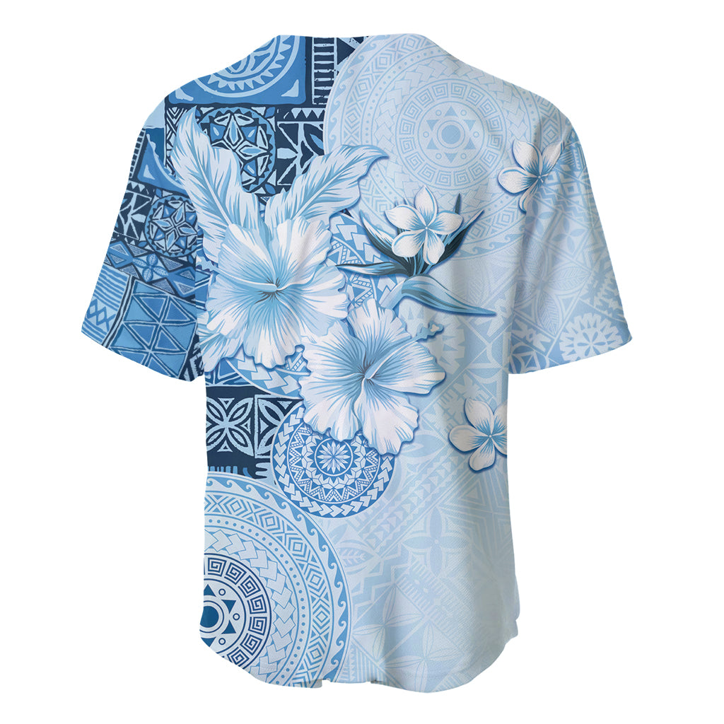 Hawaii Tapa Pattern With Blue Hibiscus Baseball Jersey LT05 - Polynesian Pride