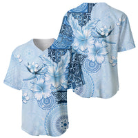 Hawaii Tapa Pattern With Blue Hibiscus Baseball Jersey LT05 - Polynesian Pride