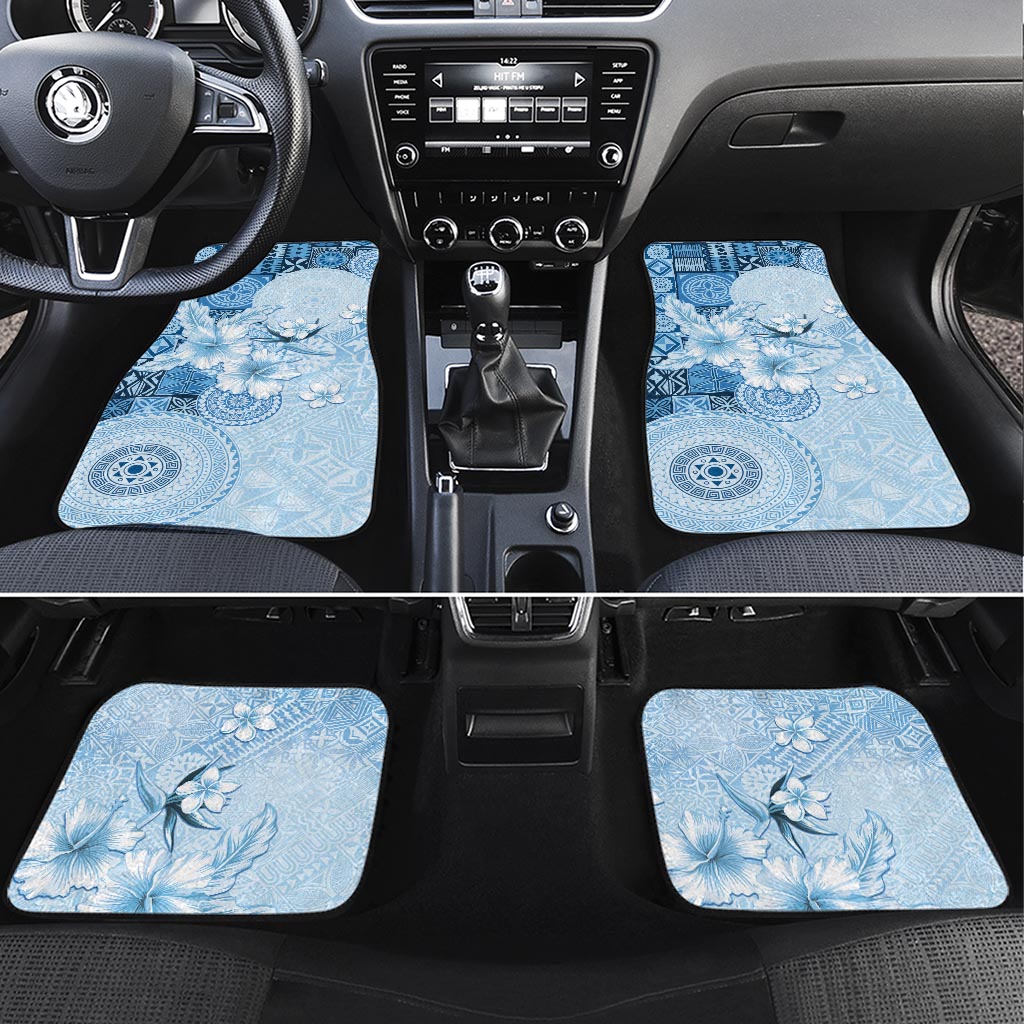 Hawaii Tapa Pattern With Blue Hibiscus Car Mats LT05 Set 4pcs Blue - Polynesian Pride