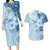 Hawaii Tapa Pattern With Blue Hibiscus Couples Matching Long Sleeve Bodycon Dress and Hawaiian Shirt