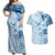 Hawaii Tapa Pattern With Blue Hibiscus Couples Matching Off Shoulder Maxi Dress and Hawaiian Shirt