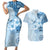 Hawaii Tapa Pattern With Blue Hibiscus Couples Matching Short Sleeve Bodycon Dress and Hawaiian Shirt