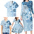 Hawaii Tapa Pattern With Blue Hibiscus Family Matching Long Sleeve Bodycon Dress and Hawaiian Shirt