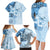 Hawaii Tapa Pattern With Blue Hibiscus Family Matching Long Sleeve Bodycon Dress and Hawaiian Shirt