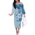 Hawaii Tapa Pattern With Blue Hibiscus Family Matching Off The Shoulder Long Sleeve Dress and Hawaiian Shirt