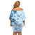 Hawaii Tapa Pattern With Blue Hibiscus Family Matching Off Shoulder Short Dress and Hawaiian Shirt