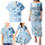 Hawaii Tapa Pattern With Blue Hibiscus Family Matching Puletasi and Hawaiian Shirt