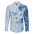 Hawaii Tapa Pattern With Blue Hibiscus Family Matching Puletasi and Hawaiian Shirt