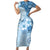 Hawaii Tapa Pattern With Blue Hibiscus Family Matching Short Sleeve Bodycon Dress and Hawaiian Shirt