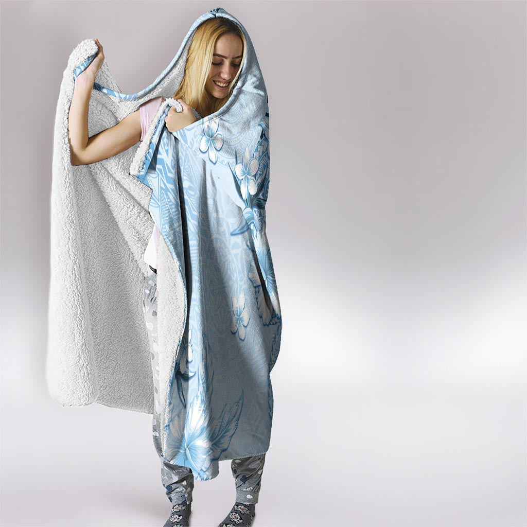 Hawaii Tapa Pattern With Blue Hibiscus Hooded Blanket LT05 - Polynesian Pride