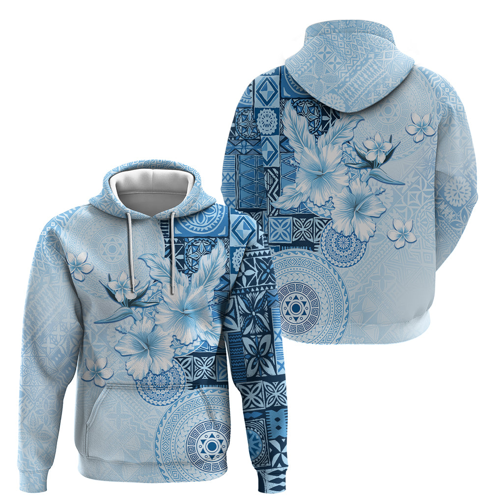 Hawaii Tapa Pattern With Blue Hibiscus Hoodie LT05 - Polynesian Pride
