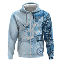 Hawaii Tapa Pattern With Blue Hibiscus Hoodie LT05 Zip Hoodie Blue - Polynesian Pride