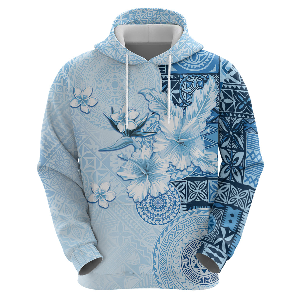 Hawaii Tapa Pattern With Blue Hibiscus Hoodie LT05 - Polynesian Pride
