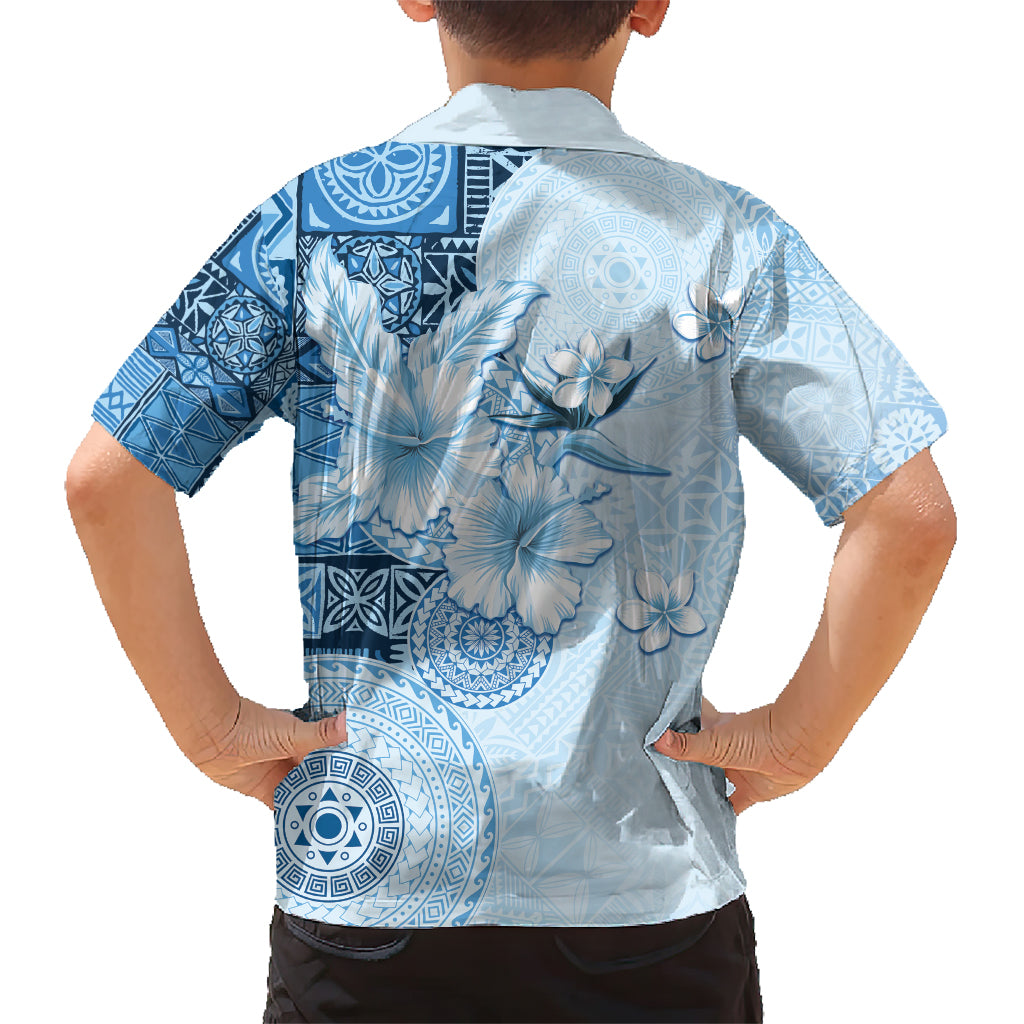 Hawaii Tapa Pattern With Blue Hibiscus Kid Hawaiian Shirt LT05 - Polynesian Pride
