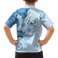 Hawaii Tapa Pattern With Blue Hibiscus Kid Hawaiian Shirt LT05 - Polynesian Pride