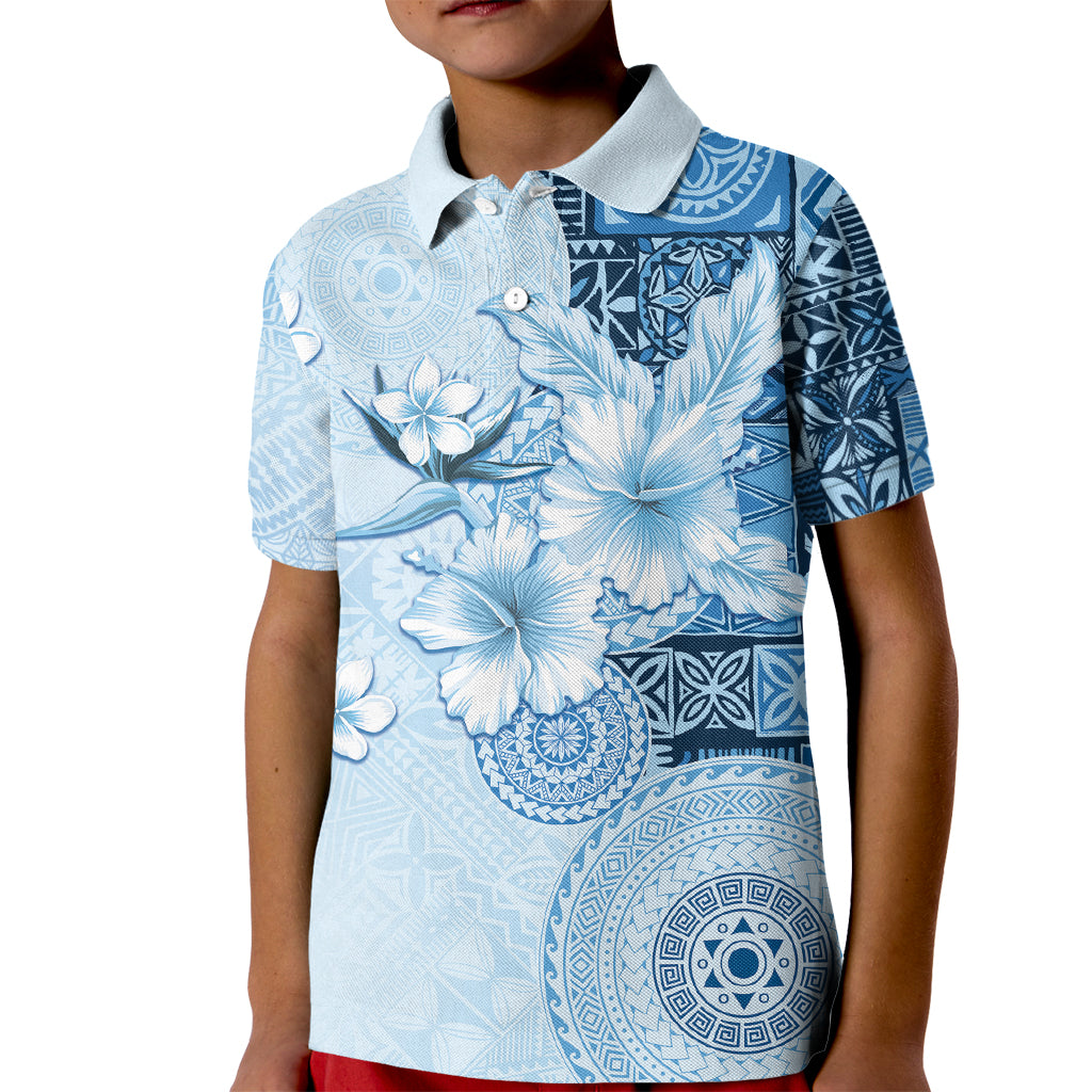Hawaii Tapa Pattern With Blue Hibiscus Kid Polo Shirt LT05 Kid Blue - Polynesian Pride