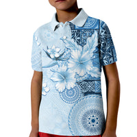 Hawaii Tapa Pattern With Blue Hibiscus Kid Polo Shirt LT05 Kid Blue - Polynesian Pride