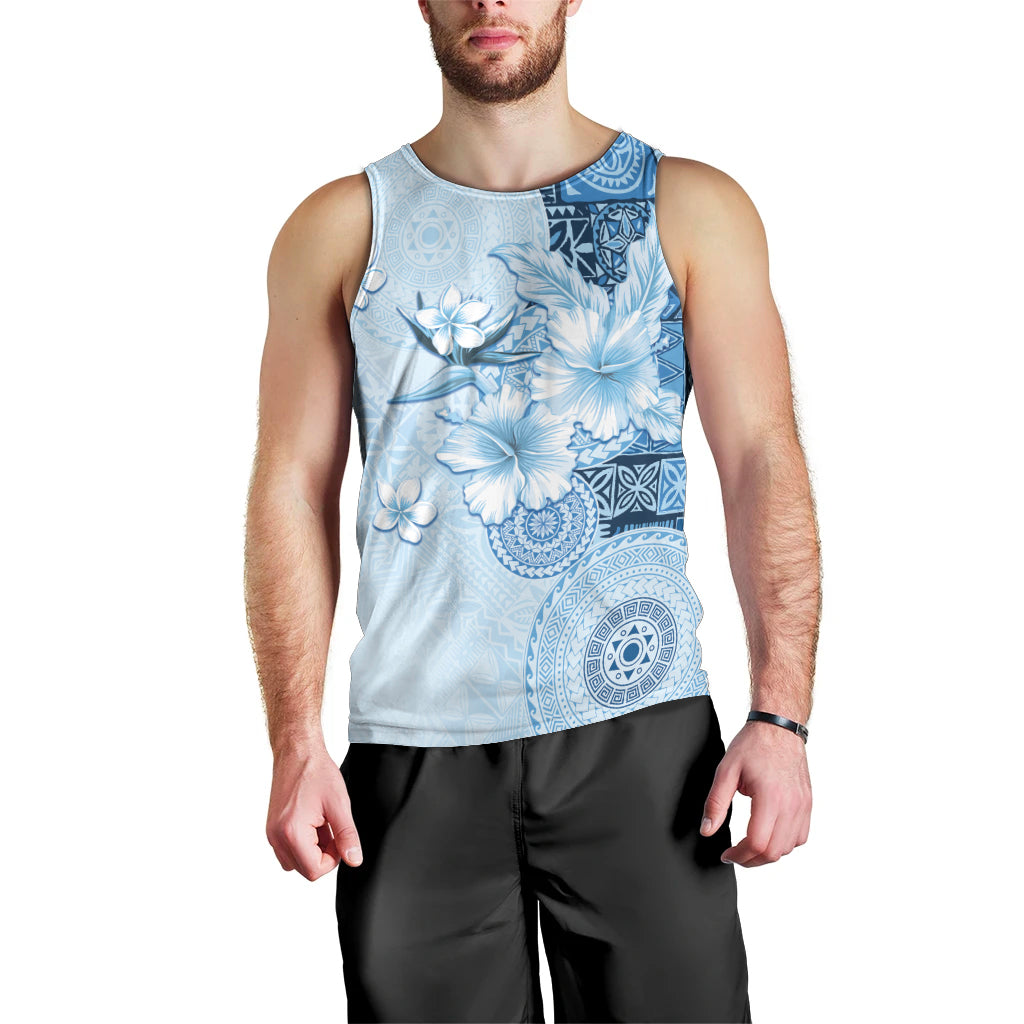 Hawaii Tapa Pattern With Blue Hibiscus Men Tank Top LT05 - Polynesian Pride