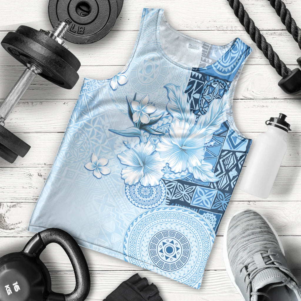 Hawaii Tapa Pattern With Blue Hibiscus Men Tank Top LT05 - Polynesian Pride