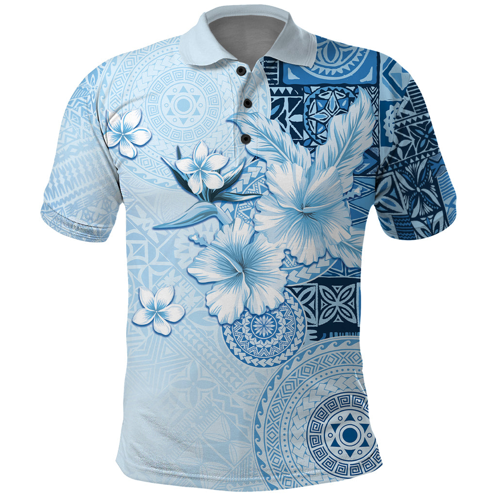 Hawaii Tapa Pattern With Blue Hibiscus Polo Shirt