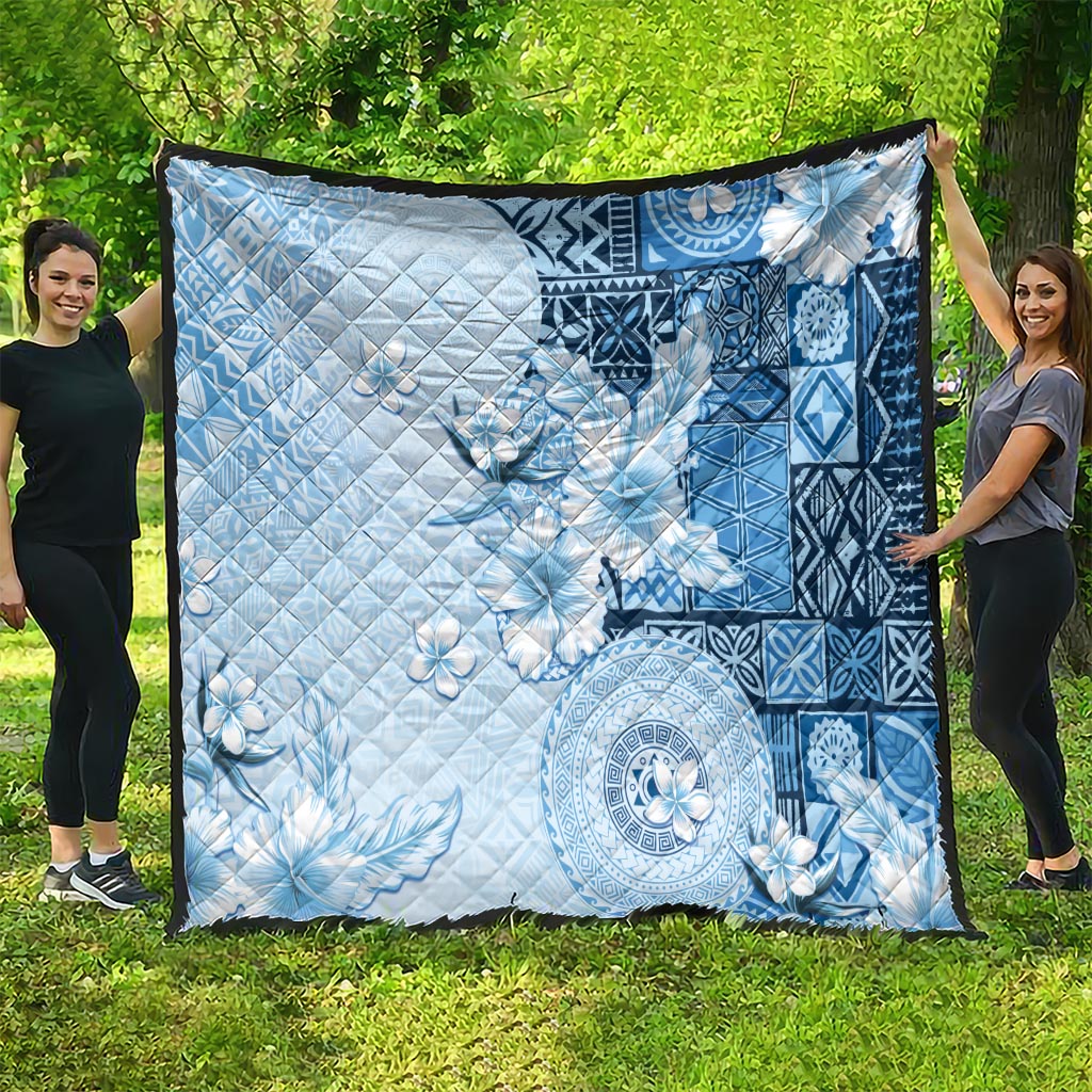 Hawaii Tapa Pattern With Blue Hibiscus Quilt LT05 - Polynesian Pride