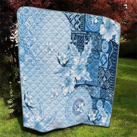 Hawaii Tapa Pattern With Blue Hibiscus Quilt LT05 - Polynesian Pride