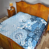 Hawaii Tapa Pattern With Blue Hibiscus Quilt LT05 - Polynesian Pride