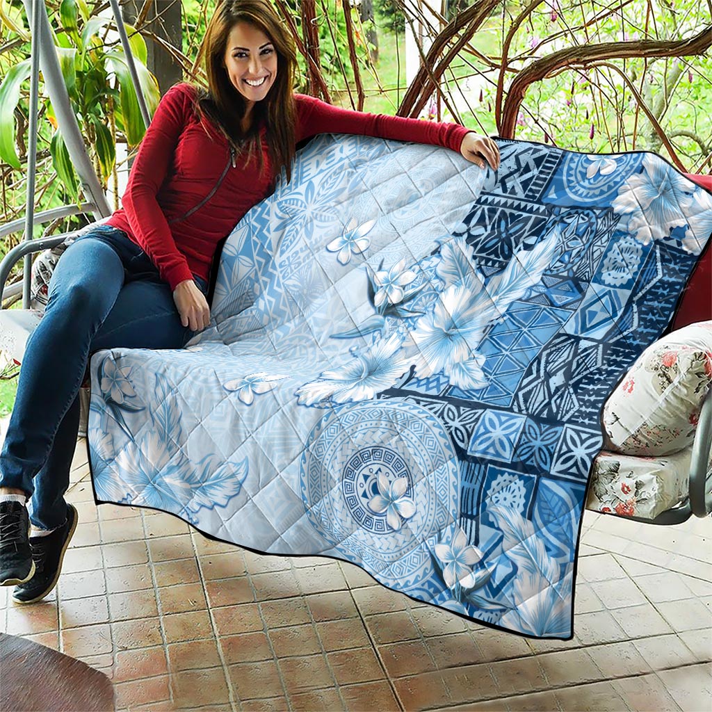 Hawaii Tapa Pattern With Blue Hibiscus Quilt LT05 - Polynesian Pride