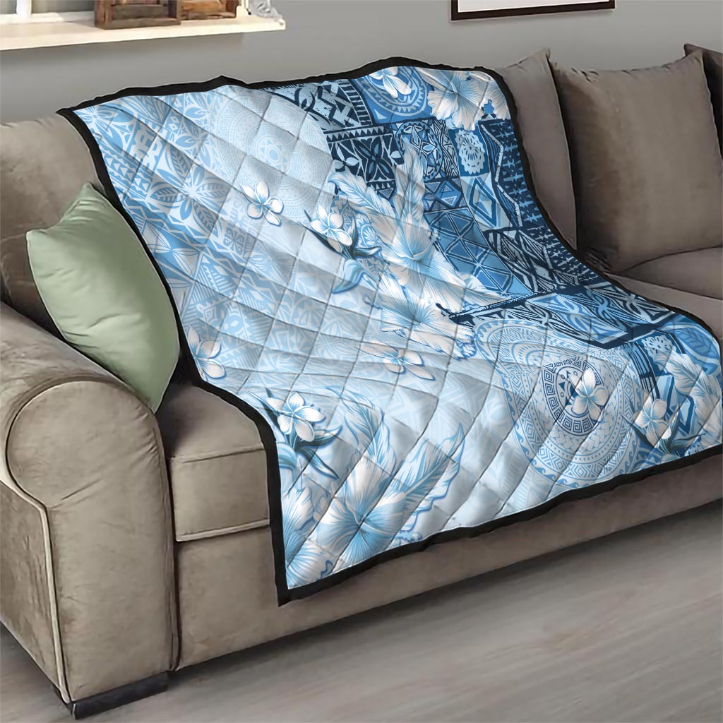Hawaii Tapa Pattern With Blue Hibiscus Quilt LT05 - Polynesian Pride