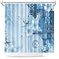Hawaii Tapa Pattern With Blue Hibiscus Shower Curtain LT05 Blue - Polynesian Pride