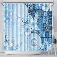 Hawaii Tapa Pattern With Blue Hibiscus Shower Curtain LT05 - Polynesian Pride