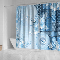 Hawaii Tapa Pattern With Blue Hibiscus Shower Curtain LT05 - Polynesian Pride