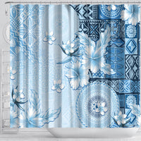 Hawaii Tapa Pattern With Blue Hibiscus Shower Curtain LT05 - Polynesian Pride