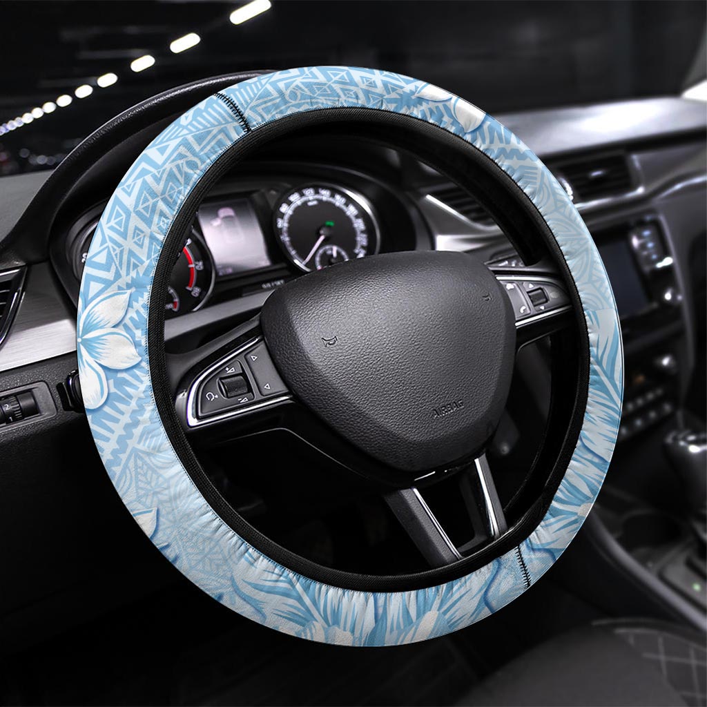 Hawaii Tapa Pattern With Blue Hibiscus Steering Wheel Cover