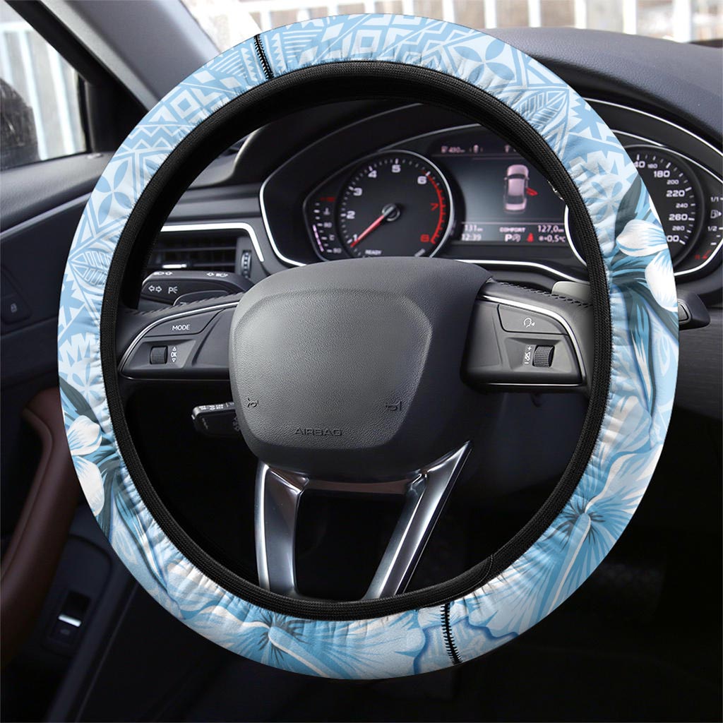 Hawaii Tapa Pattern With Blue Hibiscus Steering Wheel Cover LT05 - Polynesian Pride
