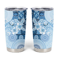 Hawaii Tapa Pattern With Blue Hibiscus Tumbler Cup LT05 Blue - Polynesian Pride