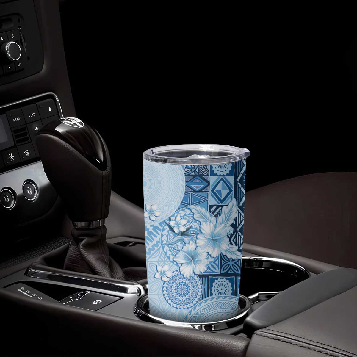 Hawaii Tapa Pattern With Blue Hibiscus Tumbler Cup LT05 - Polynesian Pride