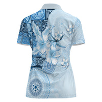 Hawaii Tapa Pattern With Blue Hibiscus Women Polo Shirt LT05 - Polynesian Pride
