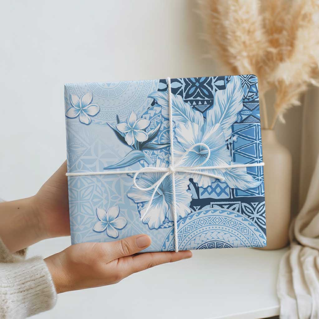 Hawaii Tapa Pattern With Blue Hibiscus Wrapping Paper LT05 - Polynesian Pride