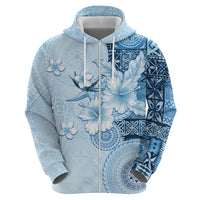 Hawaii Tapa Pattern With Blue Hibiscus Zip Hoodie LT05 - Polynesian Pride