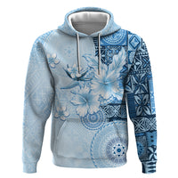 Hawaii Tapa Pattern With Blue Hibiscus Zip Hoodie LT05 Pullover Hoodie Blue - Polynesian Pride