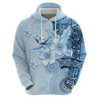 Hawaii Tapa Pattern With Blue Hibiscus Zip Hoodie LT05 - Polynesian Pride