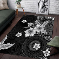 Hawaii Tapa Pattern With Black Hibiscus Area Rug LT05 Black - Polynesian Pride