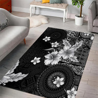 Hawaii Tapa Pattern With Black Hibiscus Area Rug LT05 - Polynesian Pride