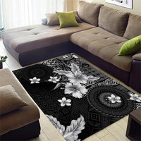 Hawaii Tapa Pattern With Black Hibiscus Area Rug LT05 - Polynesian Pride