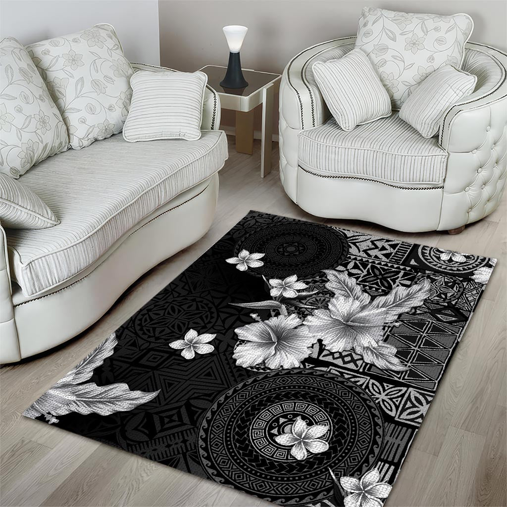Hawaii Tapa Pattern With Black Hibiscus Area Rug LT05 - Polynesian Pride